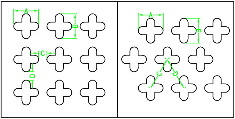 Aluminum Plate Cross Hole Punching Net Aperture and Hole Type Schematic Diagram